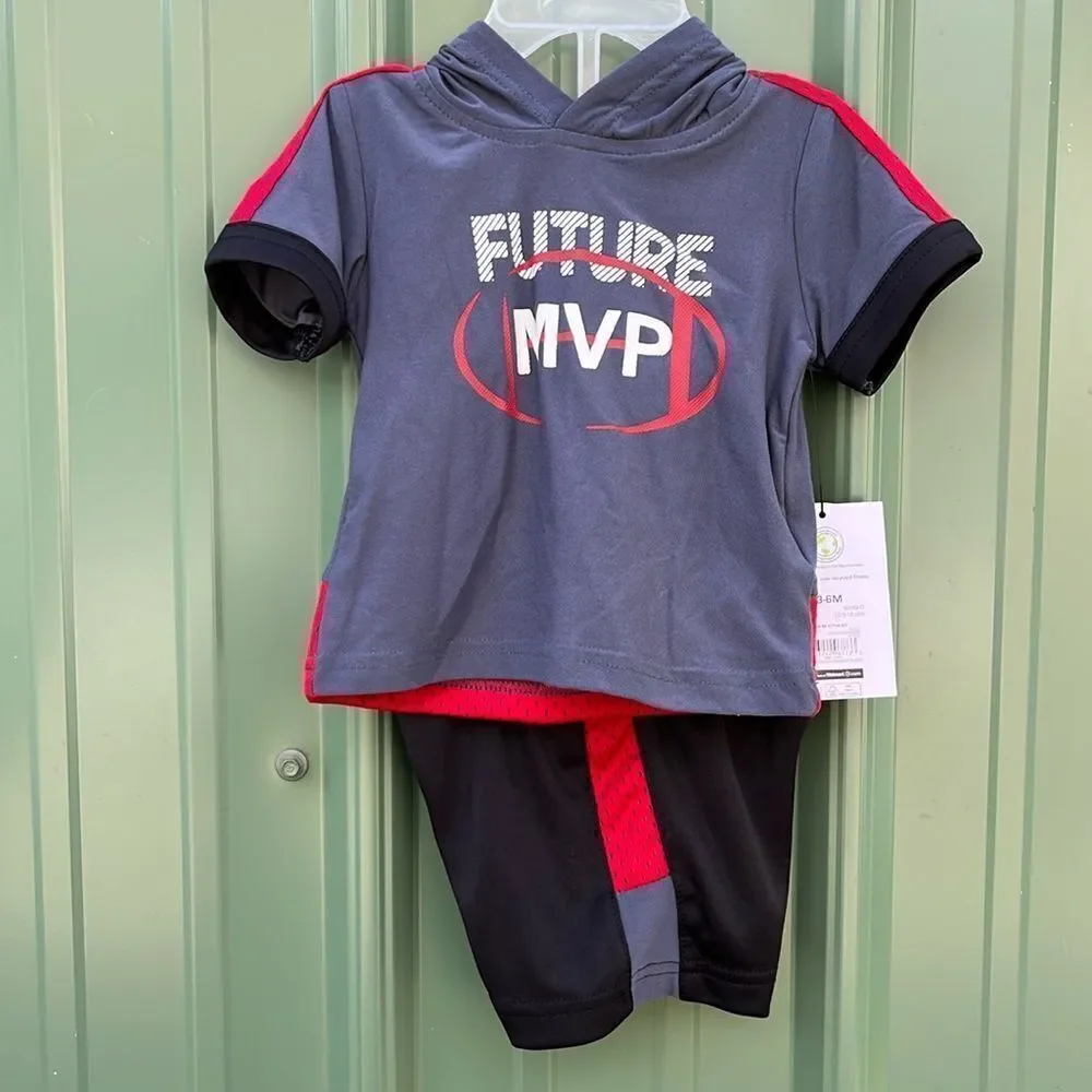 Boys Short Sleeve Hoodie Shorts Long Sleeve Zip Hoodie & Pants Bundle Size 3-6M